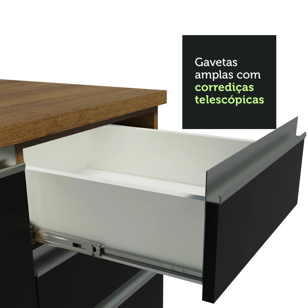 Armário de Cozinha Completa 270cm Rustic/Preto Glamy Madesa 15 - Image 7