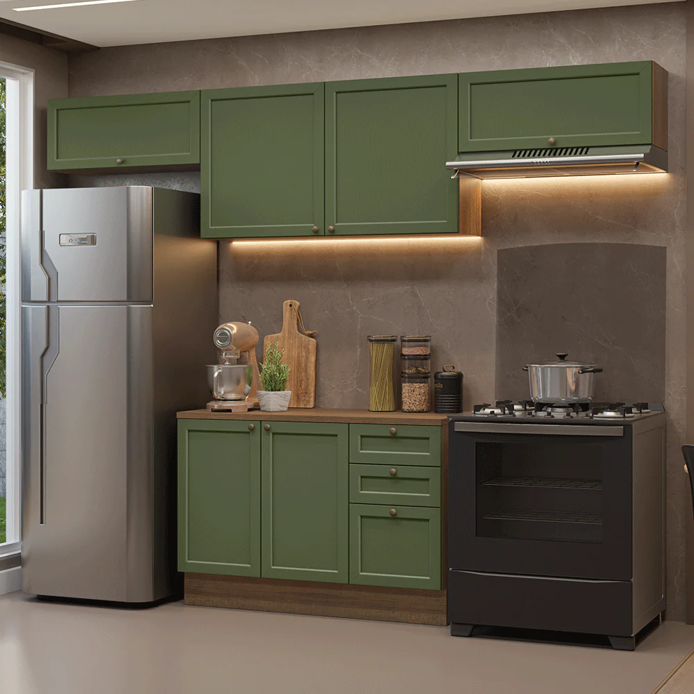 Armário de Cozinha Completa 280 cm Rustic/Verde Vik Madesa 01