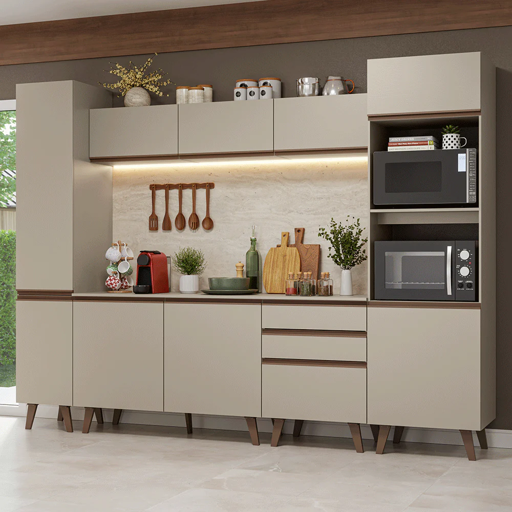 Armário de Cozinha Completa 280cm Crema Nice Madesa 01