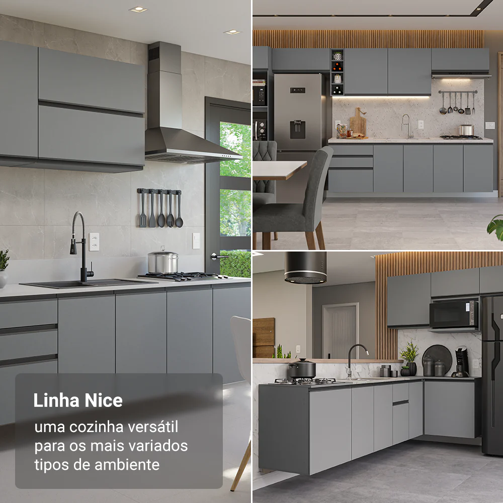 Armário de Cozinha Completa 280cm Suspensa Cinza Nice Madesa 06 - Image 6