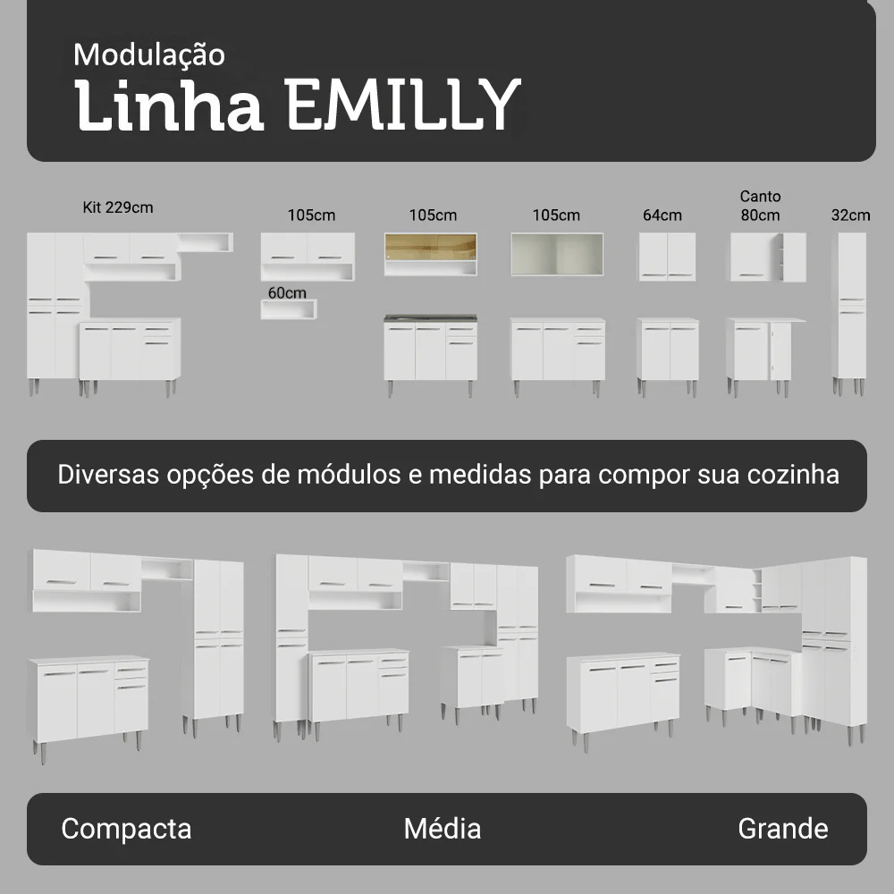 Armário de Cozinha Completa 293cm com Pia Branco Emilly Madesa 09 - Image 10