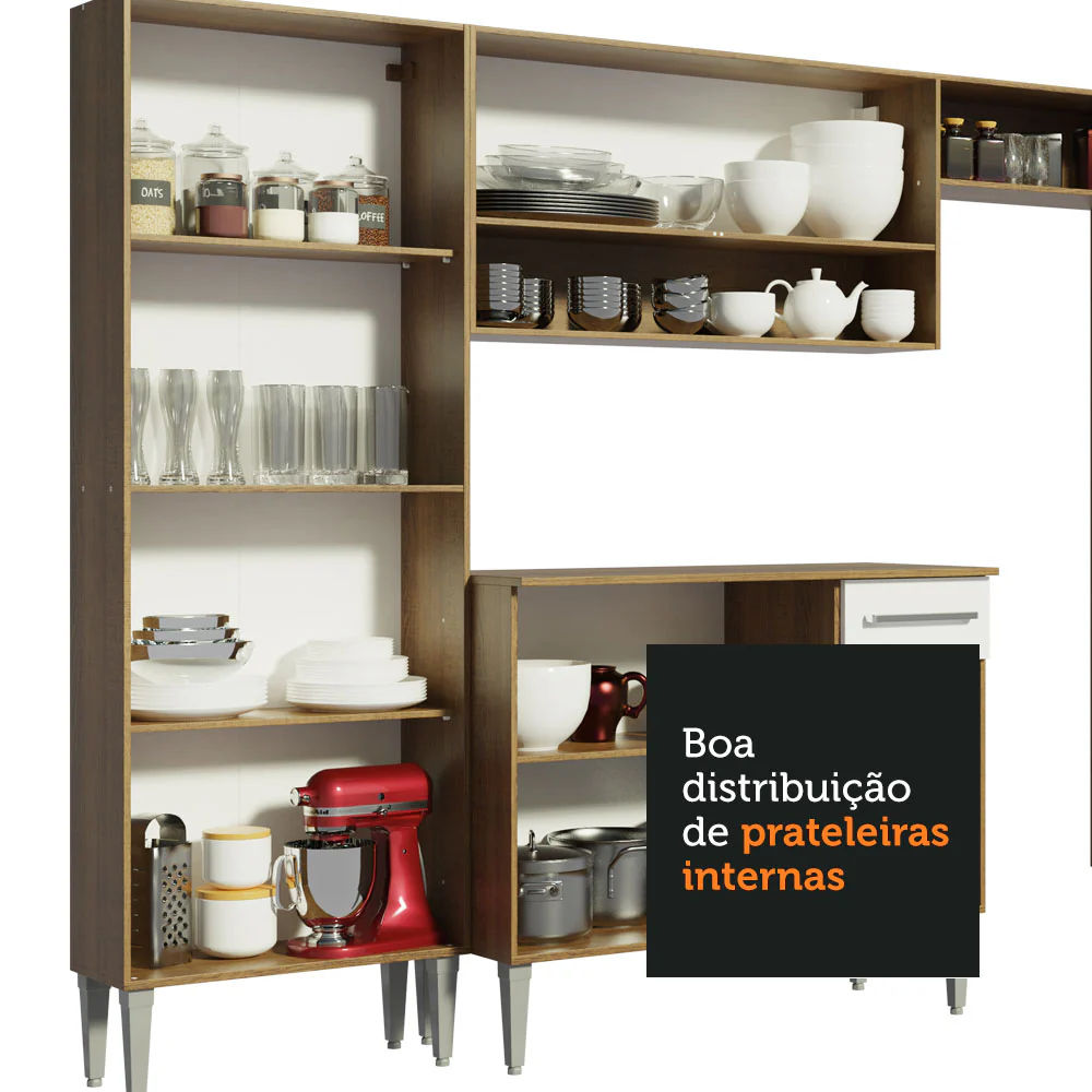 Armário de Cozinha Completa 293cm com Pia Rustic/Branco Emilly Madesa 08 - Image 8