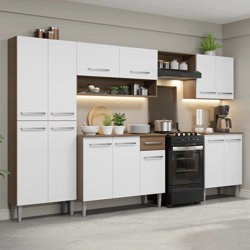 Armário de Cozinha Completa 293cm Rustic/Branco Emilly Madesa 02