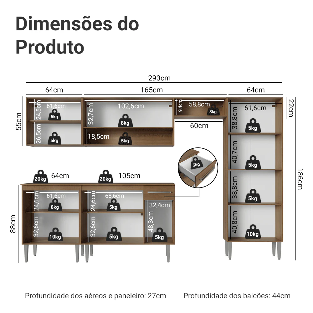 Armário de Cozinha Completa 293cm Rustic/Preto Emilly Madesa 011 - Image 4