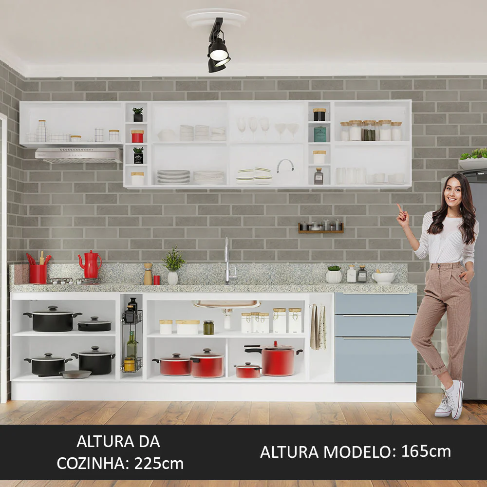 Armário de Cozinha Completa 300 x 60 cm Branco/Cinza Lux da Sabrina Madesa - Image 10