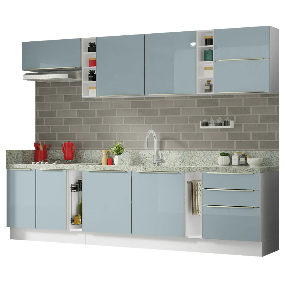 Armário de Cozinha Completa 300 x 60 cm Branco/Cinza Lux da Sabrina Madesa - Image 3