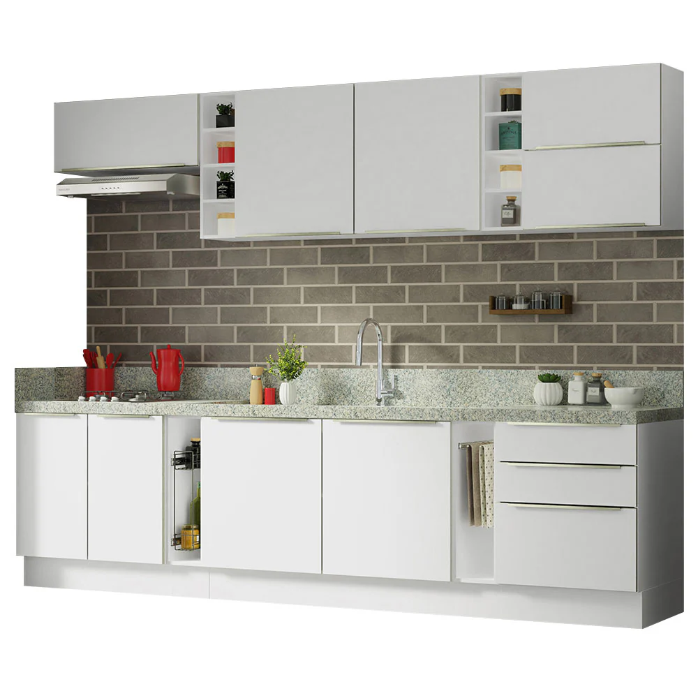 Armário de Cozinha Completa 300 x 60 cm Branco Veludo Lux da Sabrina Madesa - Image 4