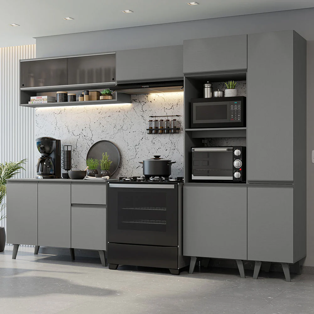 Armário de Cozinha Completa 300cm Cinza Nice Madesa 08