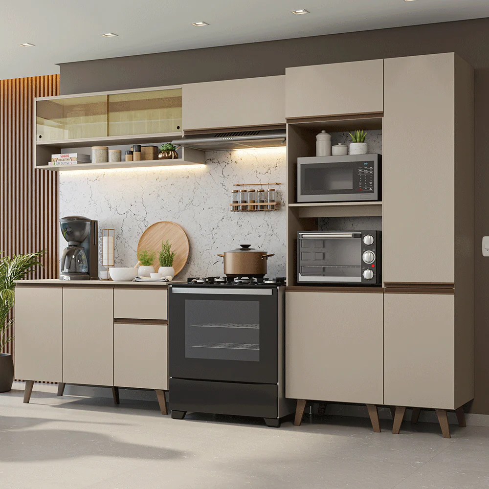 Armário de Cozinha Completa 300cm Crema Nice Madesa 09