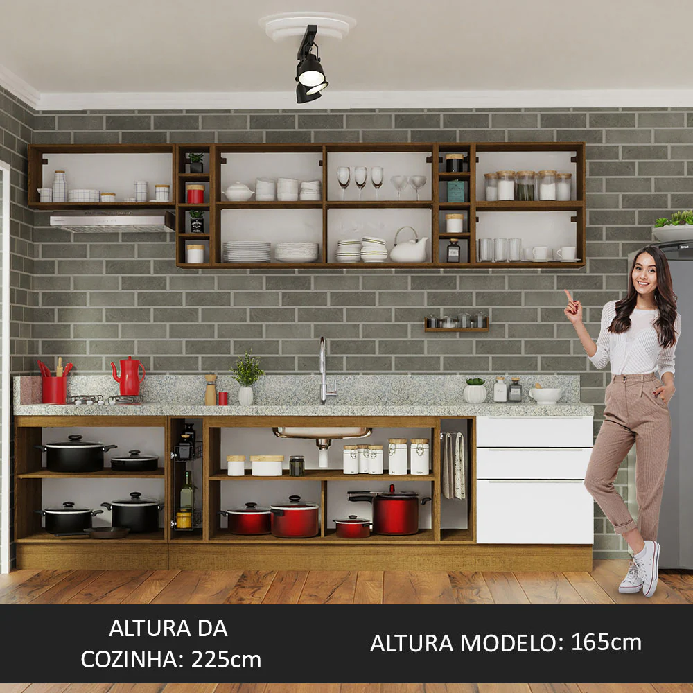 Armário de Cozinha Completa 300 x 60 cm Rustic/Branco Veludo Lux da Sabrina Madesa - Image 10