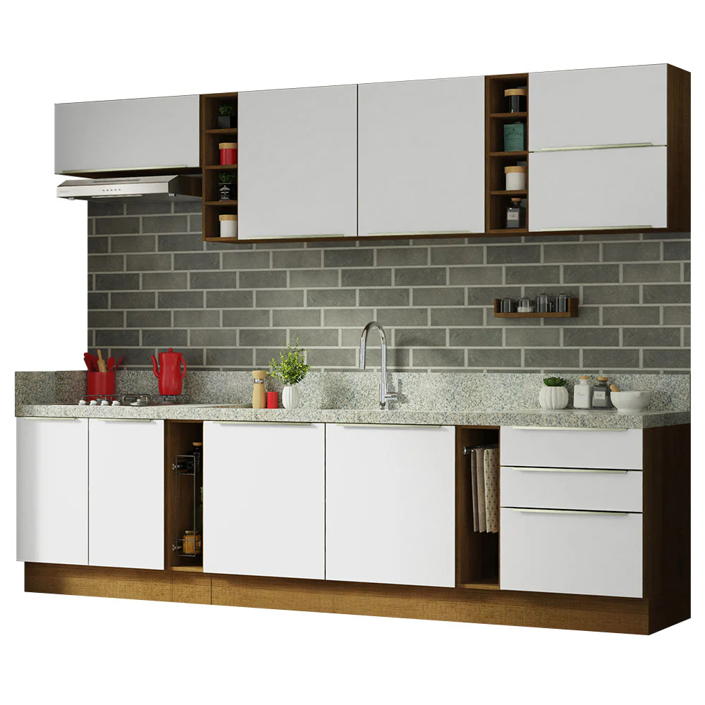Armário de Cozinha Completa 300 x 60 cm Rustic/Branco Veludo Lux da Sabrina Madesa - Image 4