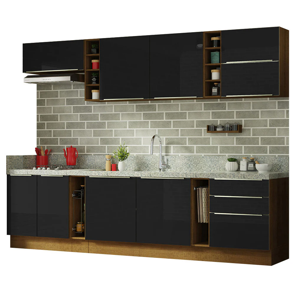 Armário de Cozinha Completa 300 x 60 cm Rustic/Preto Lux da Sabrina Madesa - Image 4
