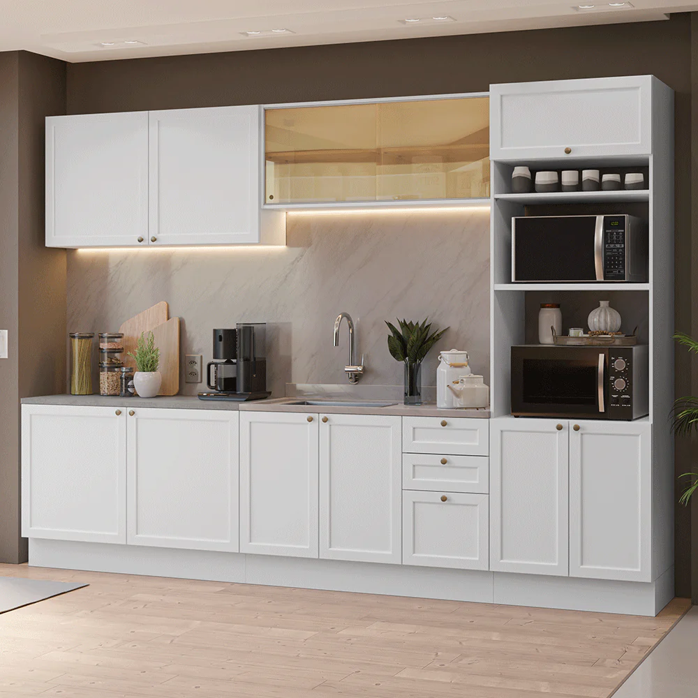 Armário de Cozinha Completa 310 cm Branco Vik Madesa 01