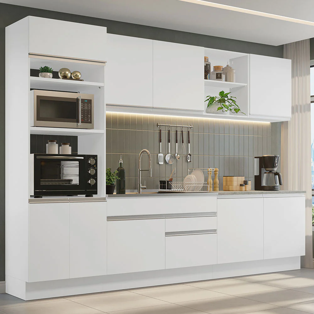 Armário de Cozinha Completa 310cm Branco Glamy Madesa 02