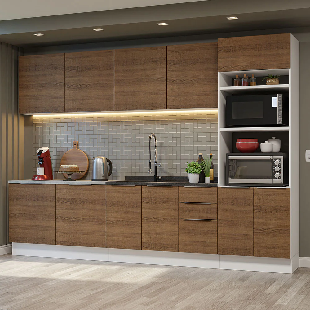 Armário de Cozinha Completa 310cm Branco/Rustic Stella Madesa 01