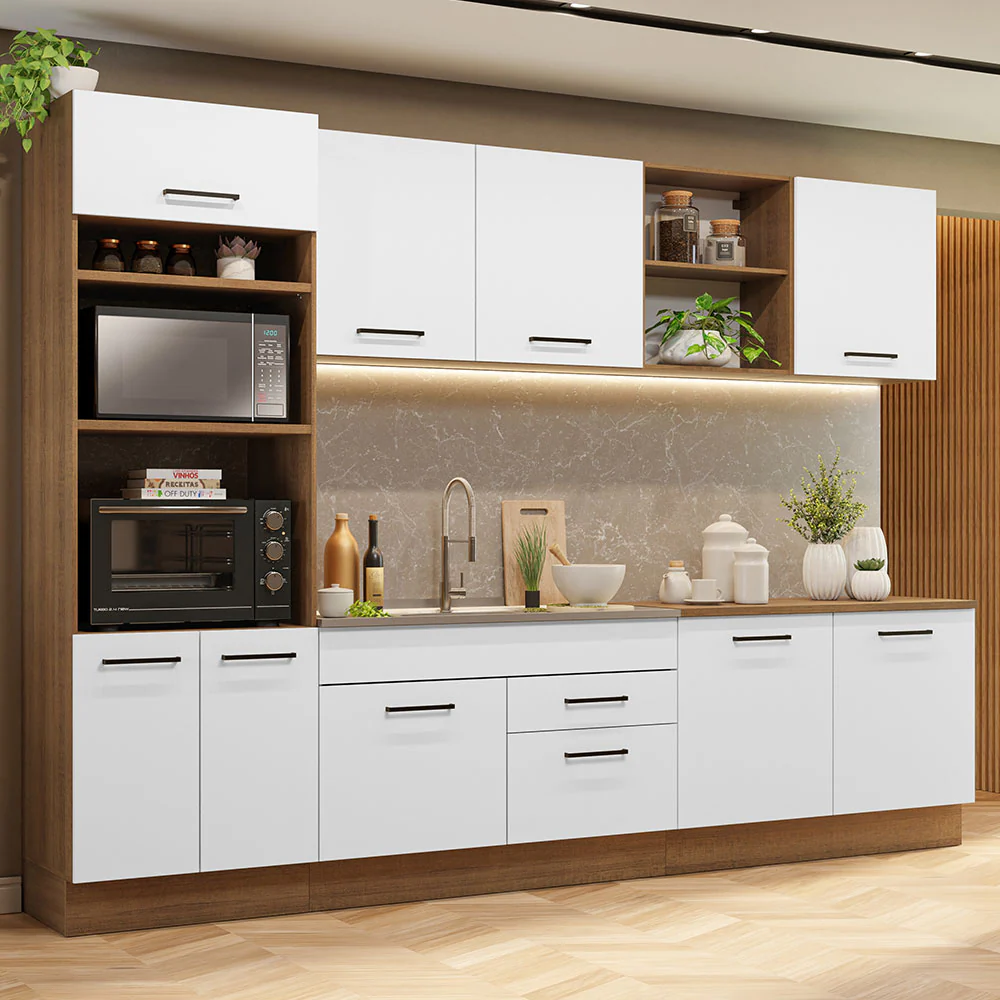 Armário de Cozinha Completa 310cm Rustic/Branco Agata Madesa 02
