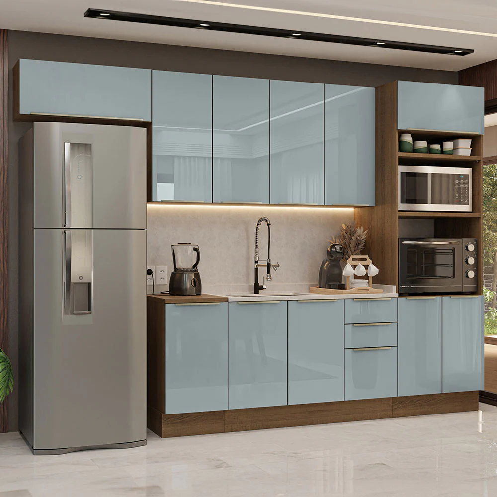 Armário de Cozinha Completa 310 x 60 cm Rustic/Cinza Lux Madesa 01