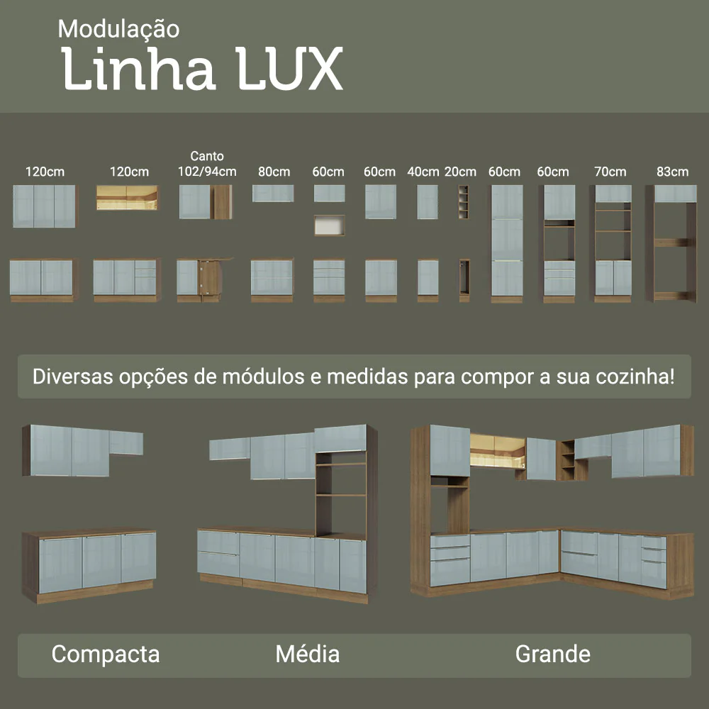 Armário de Cozinha Completa 310 x 60 cm Rustic/Cinza Lux Madesa 01 - Image 10