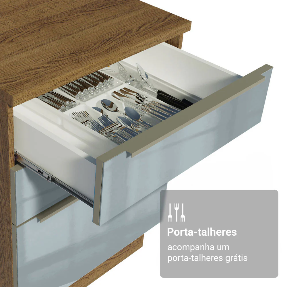 Armário de Cozinha Completa 310 x 60 cm Rustic/Cinza Lux Madesa 01 - Image 9