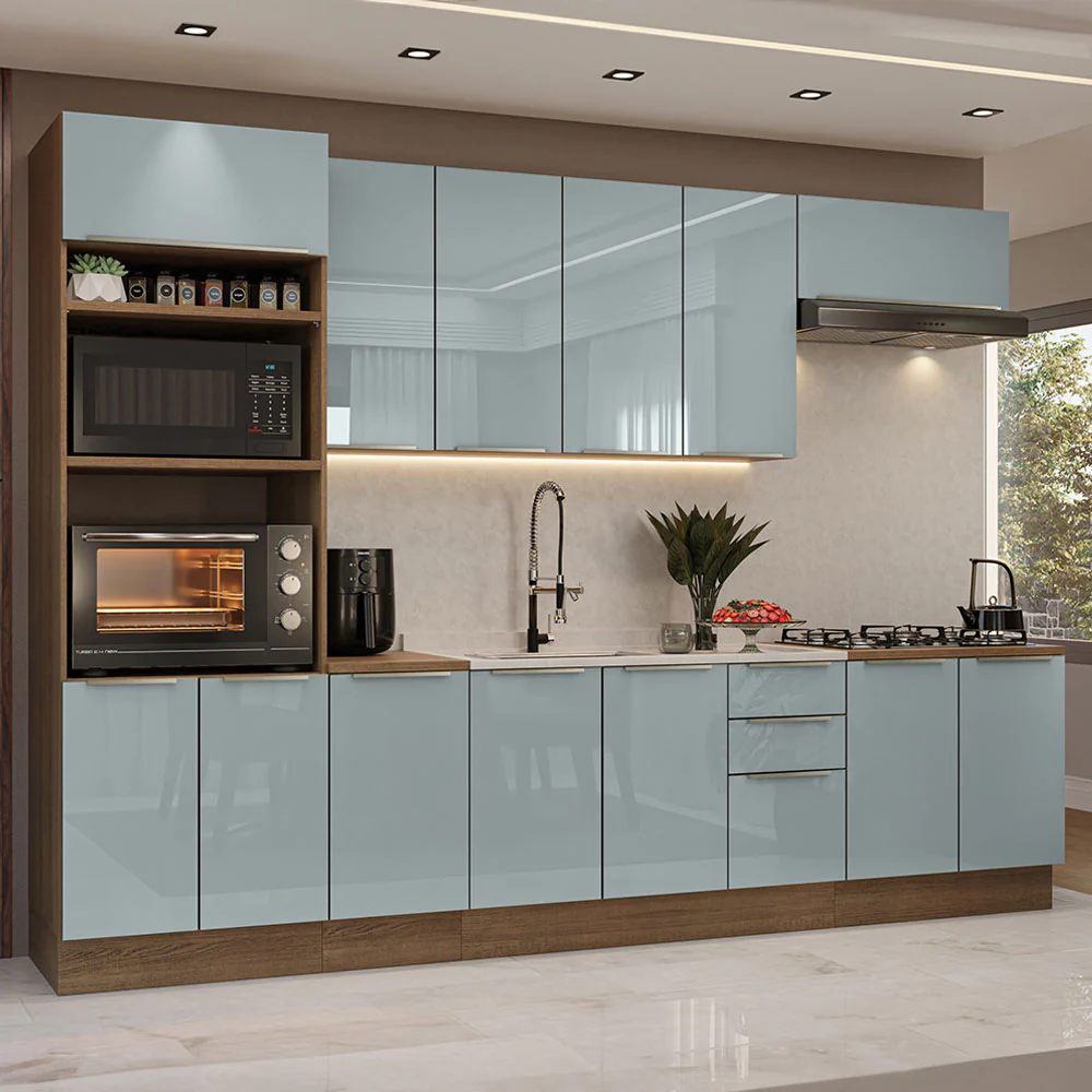 Armário de Cozinha Completa 310 x 60 cm Rustic/Cinza Lux Madesa 02