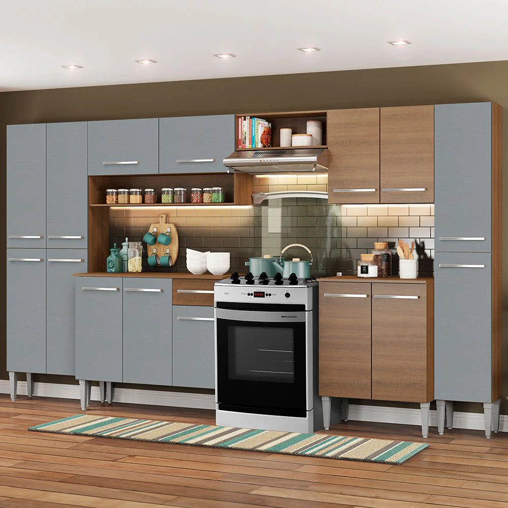 Armário de Cozinha Completa 325cm Rustic/Cinza Emilly Joy Madesa