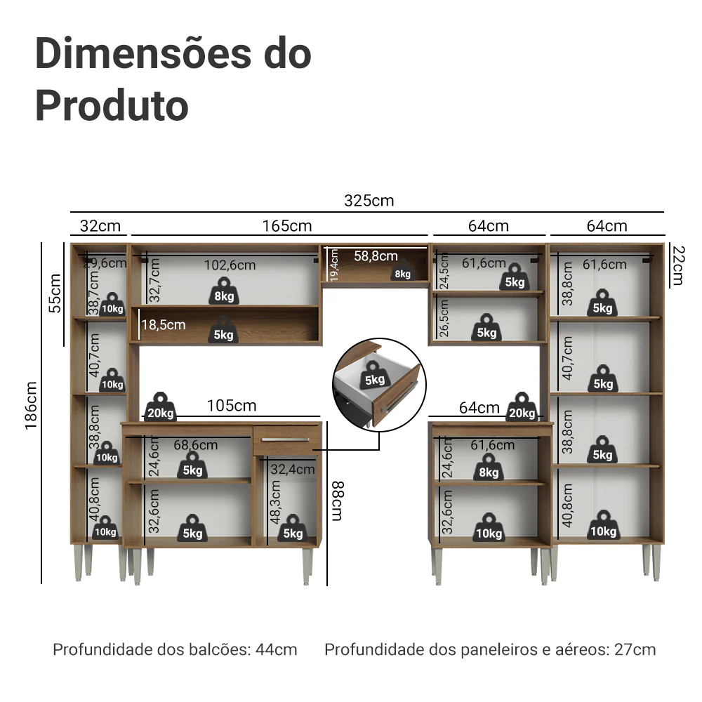 Armário de Cozinha Completa 325cm Rustic/Preto/Rustic Emilly Madesa 02 - Image 3