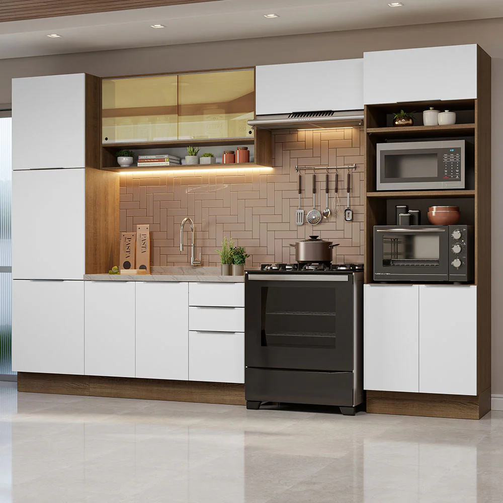 Armário de Cozinha Completa 330cm Rustic/Branco Stella Madesa 03