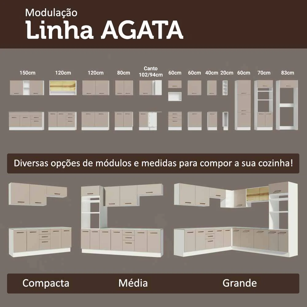 Armário de Cozinha Completa 340cm Branco/Crema Agata Madesa 01 - Image 11