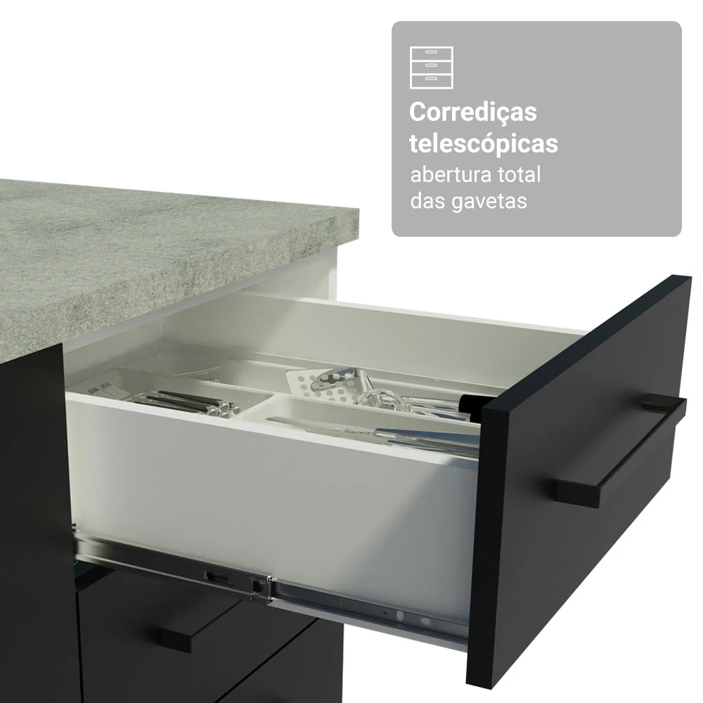 Armário de Cozinha Completa 340cm Branco/Preto Agata Madesa 01 - Image 7