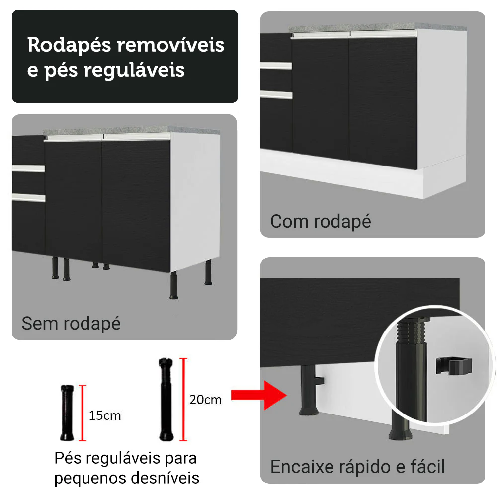 Armário de Cozinha Completa 340cm Branco/Preto Glamy Madesa 01 - Image 9
