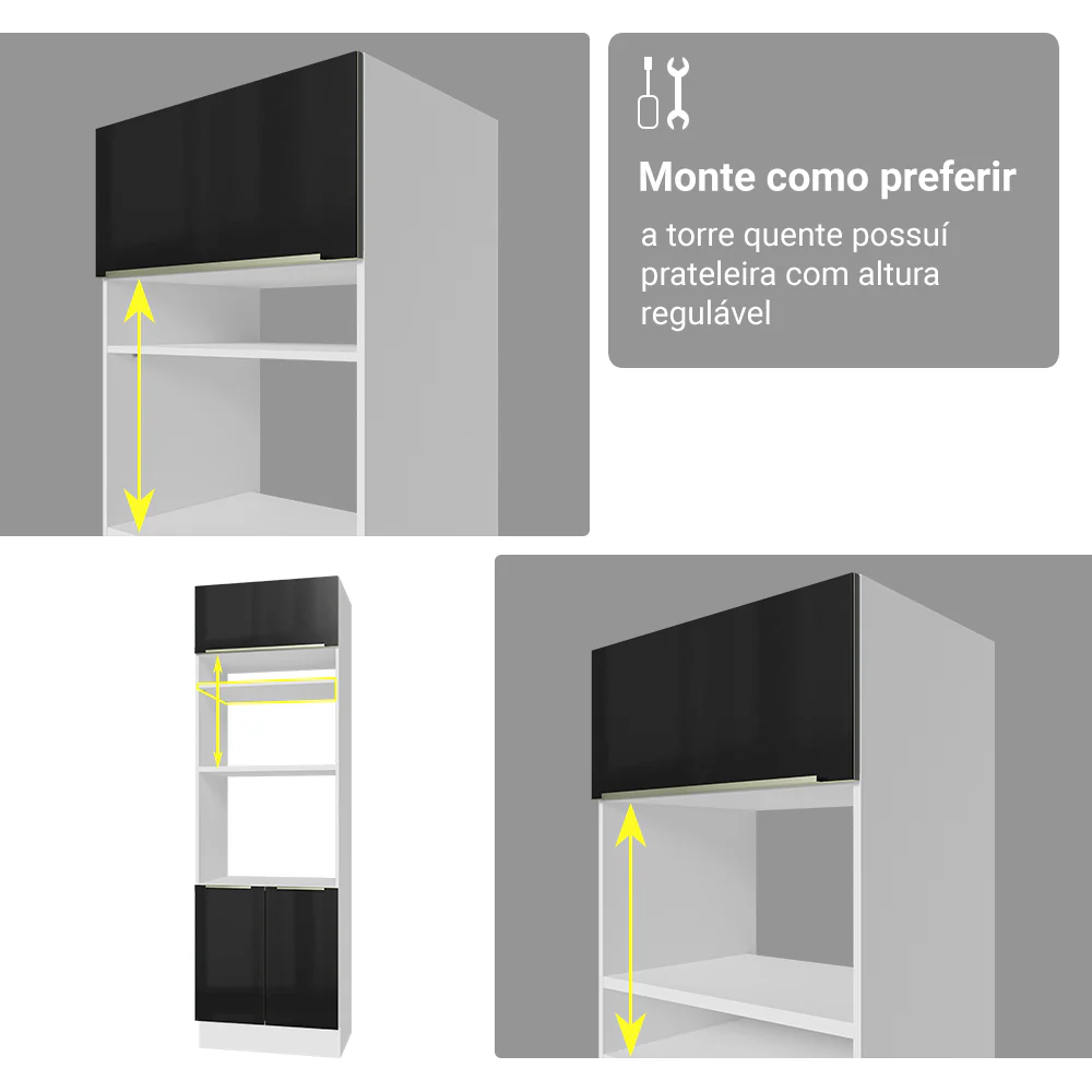 Armário de Cozinha Completa 340 x 60 cm Branco/Preto Lux Madesa 02 - Image 10
