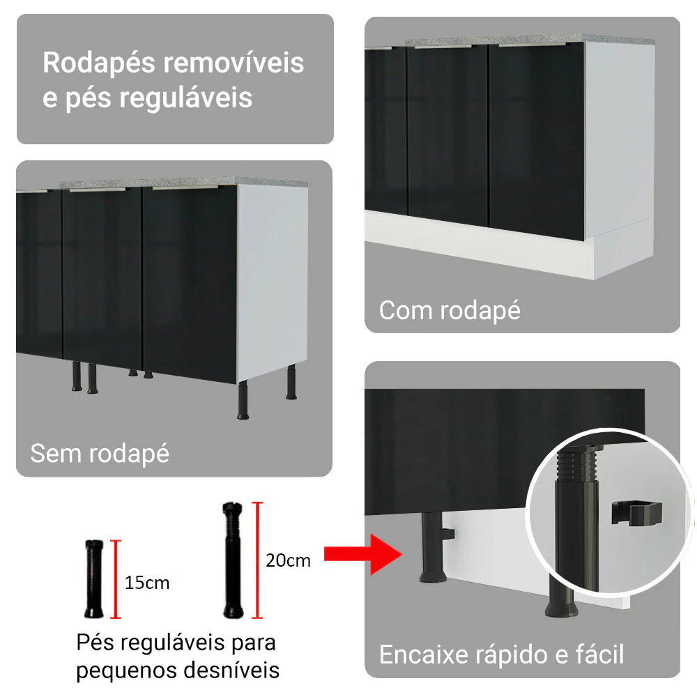 Armário de Cozinha Completa 340 x 60 cm Branco/Preto Lux Madesa 02 - Image 9