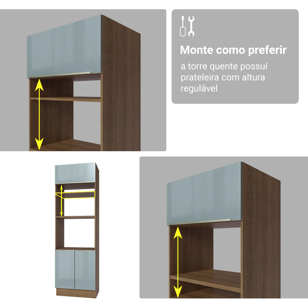 Armário de Cozinha Completa 340 x 60 cm Rustic/Cinza Lux Madesa 02 - Image 10