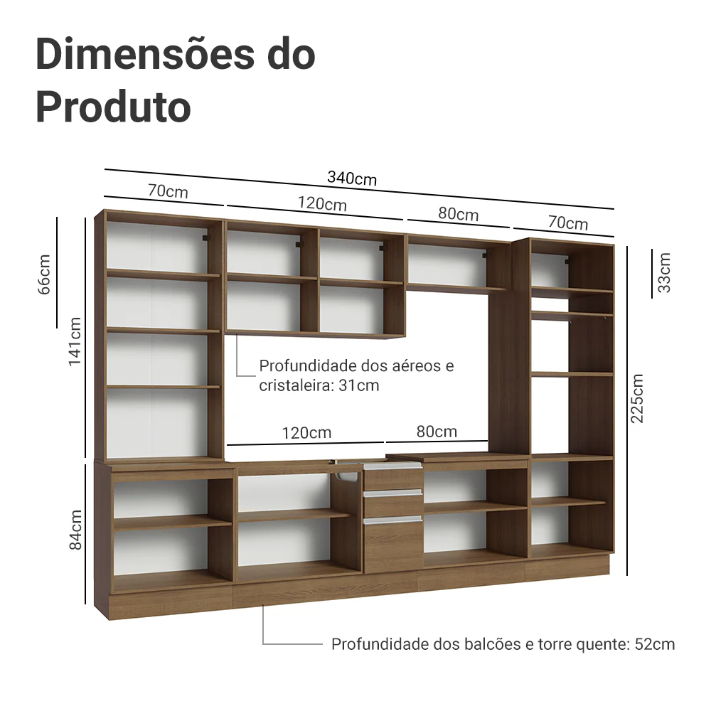 Armário de Cozinha Completa 340cm Rustic Glamy Madesa 01 - Image 3