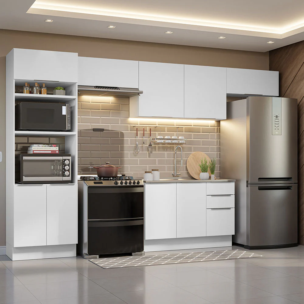 Armário de Cozinha Completa 350cm Branco Stella Madesa 01