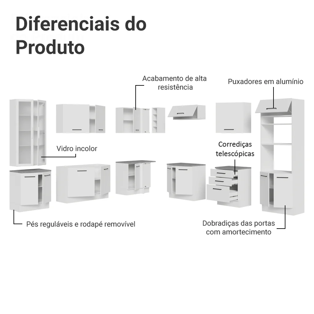 Armário de Cozinha Completa 549cm Branco Agata Madesa 01 - Image 4