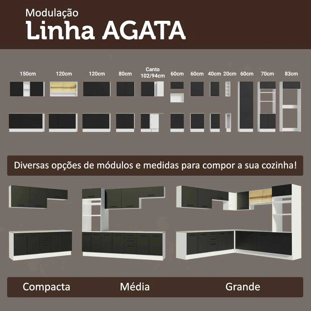 Armário de Cozinha Completa 549cm Branco/Preto Agata Madesa 01 - Image 11