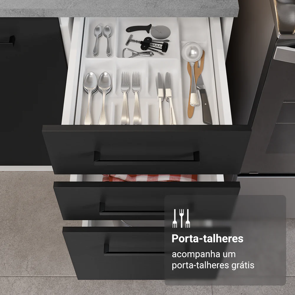 Armário de Cozinha Completa 549cm Branco/Preto Agata Madesa 01 - Image 8