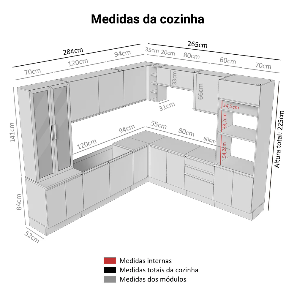 Armário de Cozinha Completa 549cm Branco/Preto Glamy Madesa 01 - Image 3