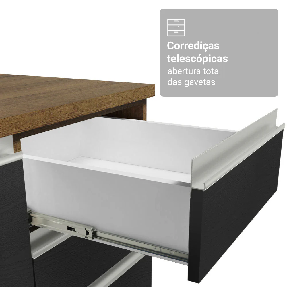 Armário de Cozinha Completa 549cm Rustic/Preto Glamy Madesa 01 - Image 7