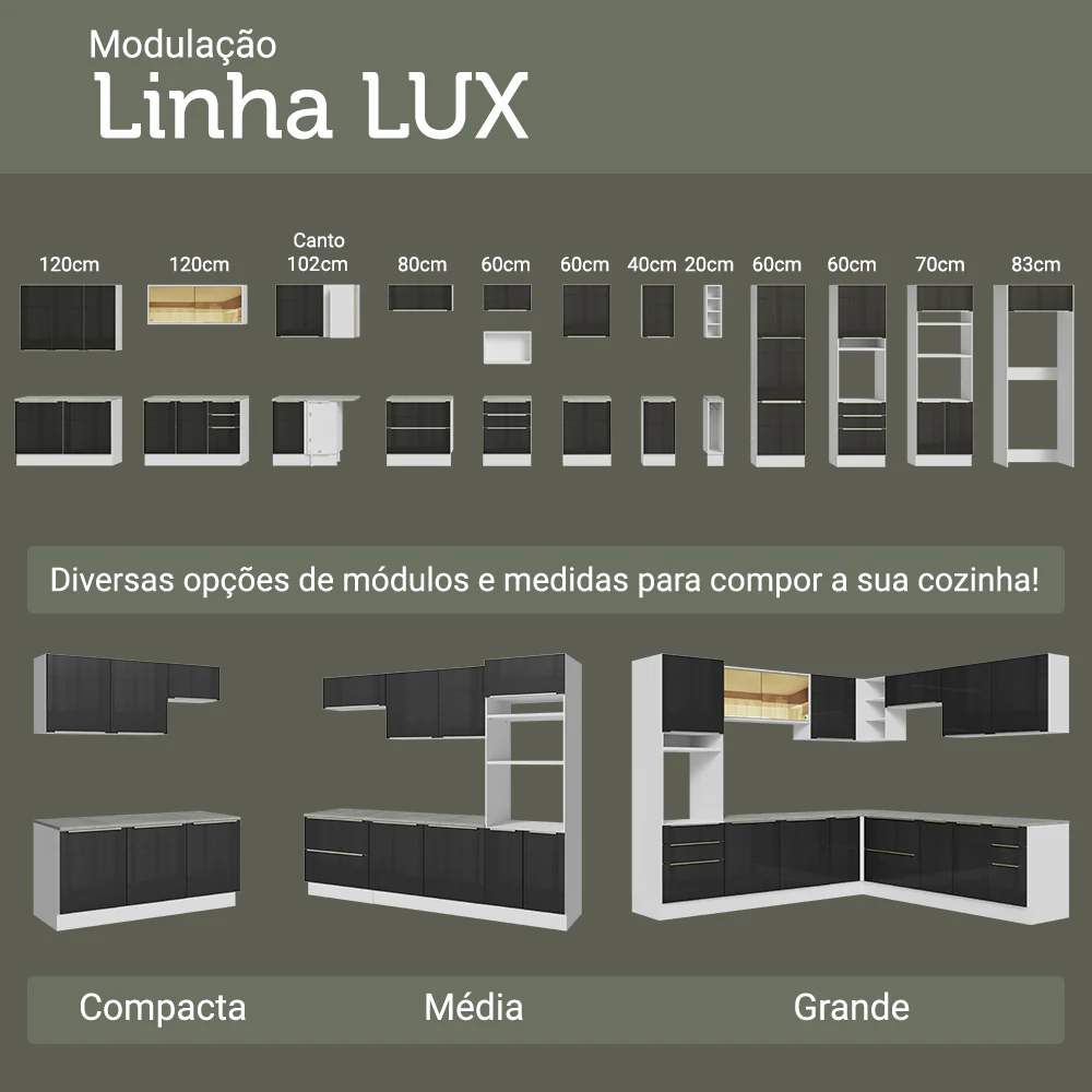 Armário de Cozinha Completa 566 x 60 cm Branco/Preto Lux Madesa 01 - Image 11