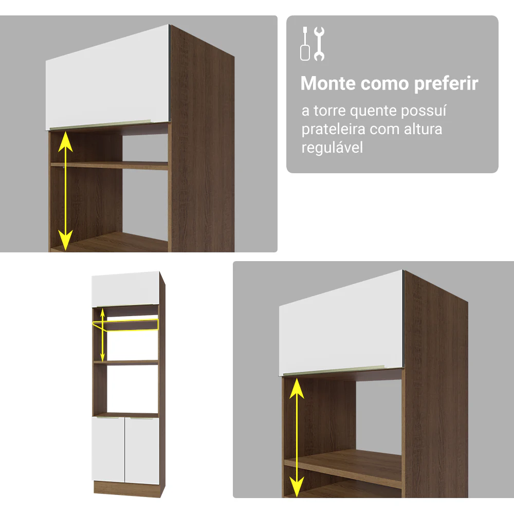 Armário de Cozinha Completa 566 x 60 cm Rustic/Branco Veludo Lux Madesa 01 - Image 8