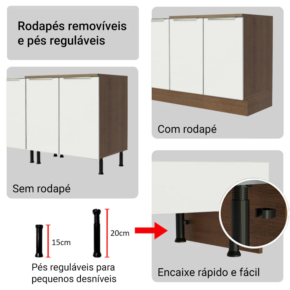 Armário de Cozinha Completa 566 x 60 cm Rustic/Branco Veludo Lux Madesa 01 - Image 9