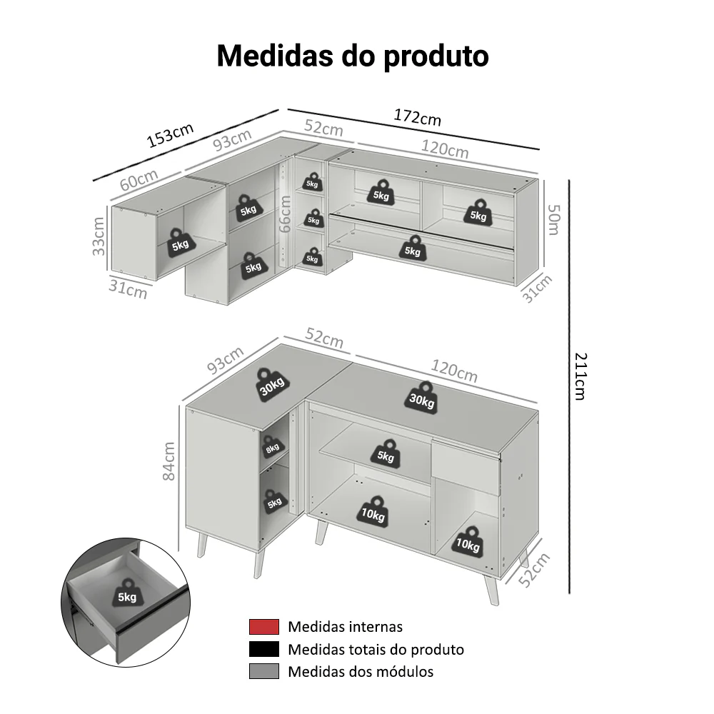 Armário de Cozinha Completa de Canto 325cm Cinza Nice Madesa 04 - Image 3