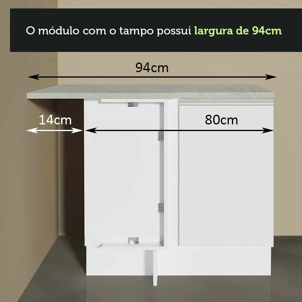 Armário de Cozinha Completa de Canto 349cm Branco Glamy Madesa 06 - Image 9