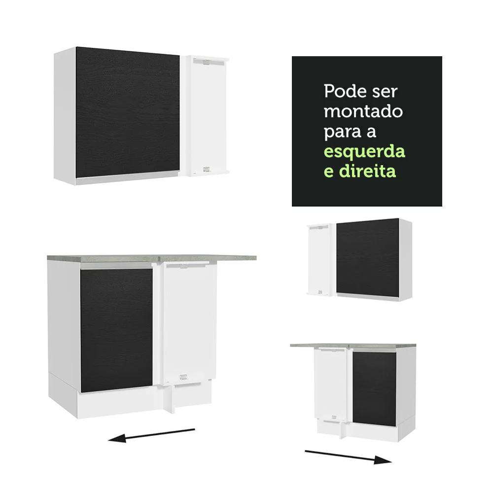Armário de Cozinha Completa de Canto 349cm Branco/Preto Glamy Madesa 06 - Image 10