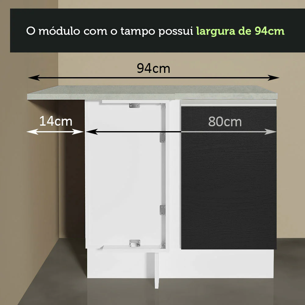 Armário de Cozinha Completa de Canto 349cm Branco/Preto Glamy Madesa 07 - Image 9