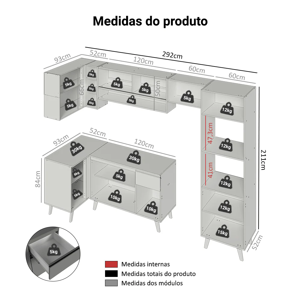 Armário de Cozinha Completa de Canto 385cm Cinza Nice Madesa 03 - Image 3