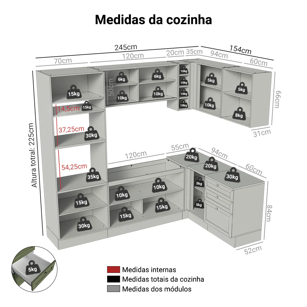 Armário de Cozinha Completa de Canto 399 cm Branco/Verde Vik Madesa 01 - Image 3