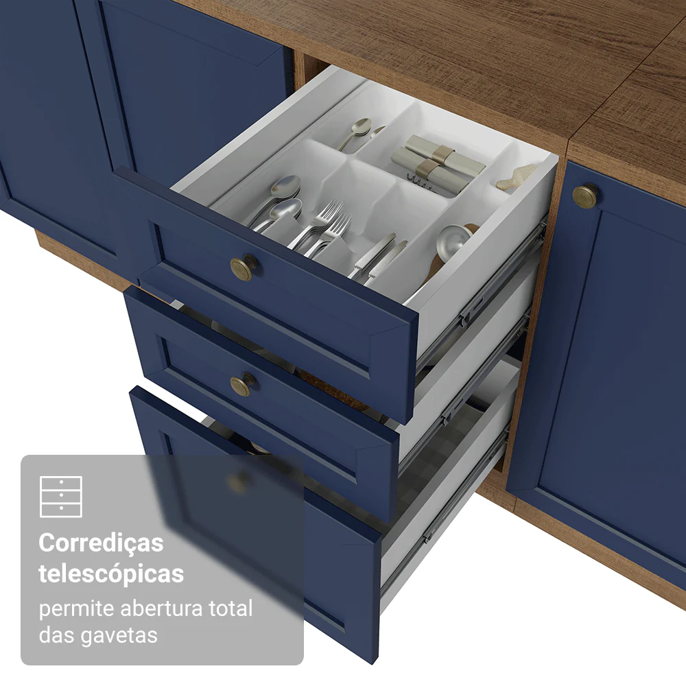 Armário de Cozinha Completa de Canto 399 cm Rustic/Azul Vik Madesa 01 - Image 7